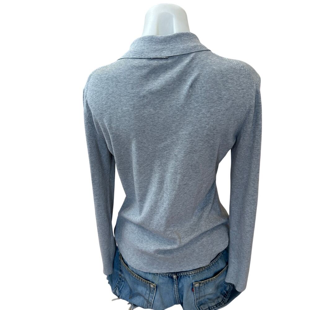 Michael Kors Gray Polo Sweater LARGE Fitted Cardigan Preppy Silk Cotton $300 - Picture 8 of 11